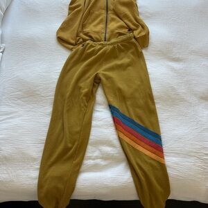 Aviator Nation Tan/ mustard Sweatpants with stripes